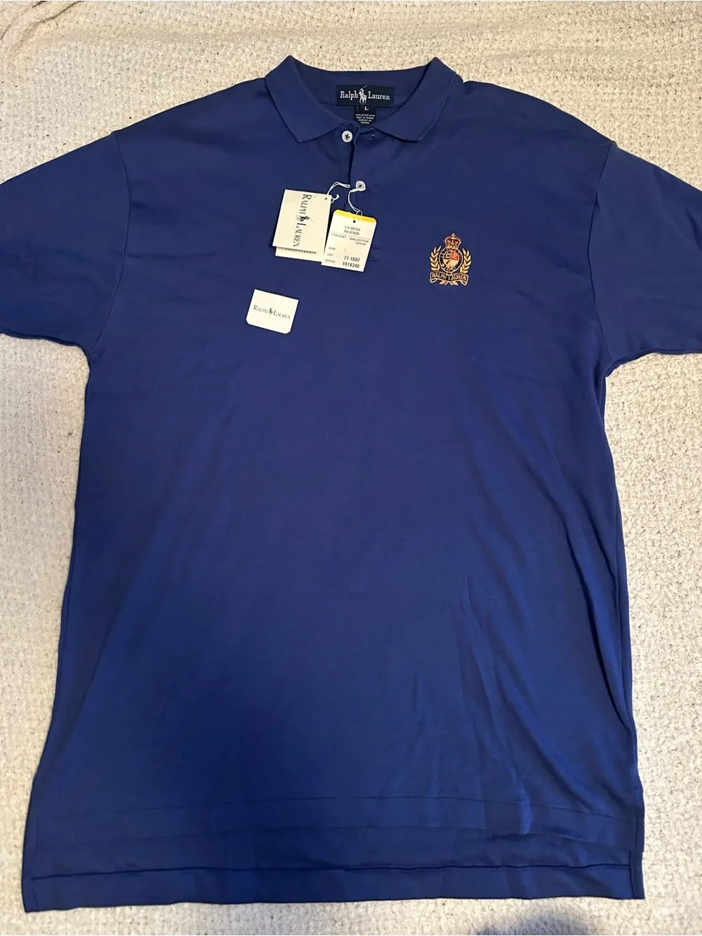 NWT Large vintage Polo Ralph Lauren blue polo tee Ralph Lauren crest embroidered